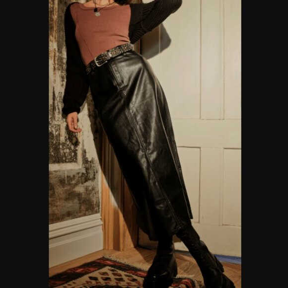 NWT Free People City Slicker Vegan Leather Maxi Skirt 10 Black Noir $128.00 - Picture 5 of 11